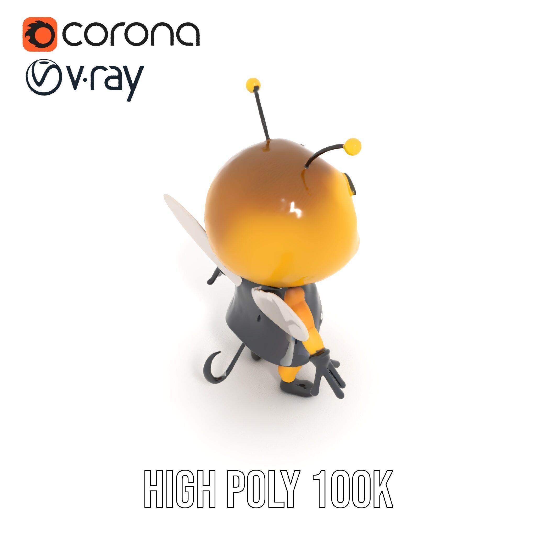 Adorable Bee Character Model Rigged and Animated Low-poly 3D model_26