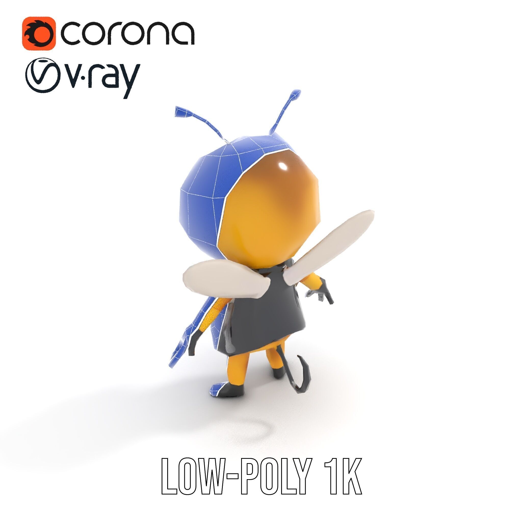 Adorable Bee Character Model Rigged and Animated Low-poly 3D model_14