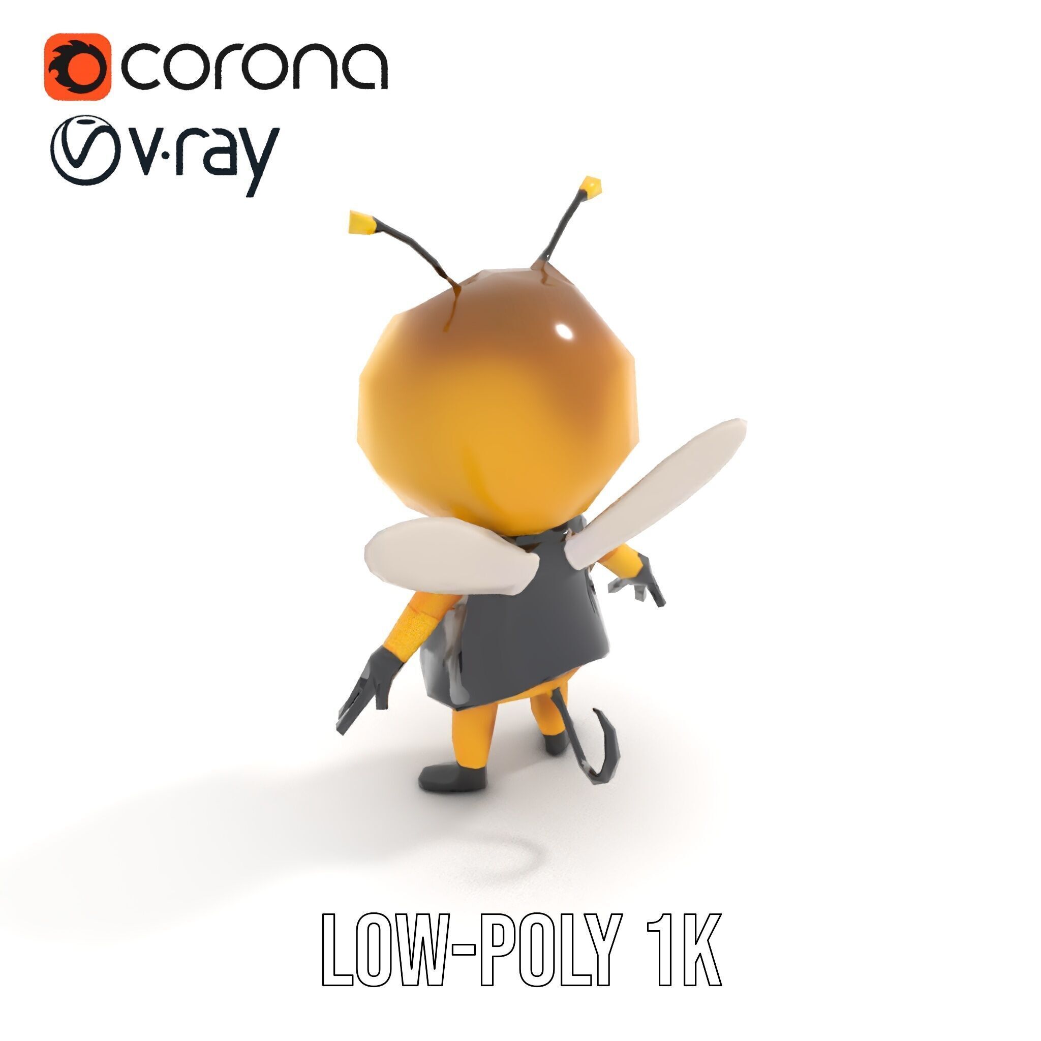 Adorable Bee Character Model Rigged and Animated Low-poly 3D model_25