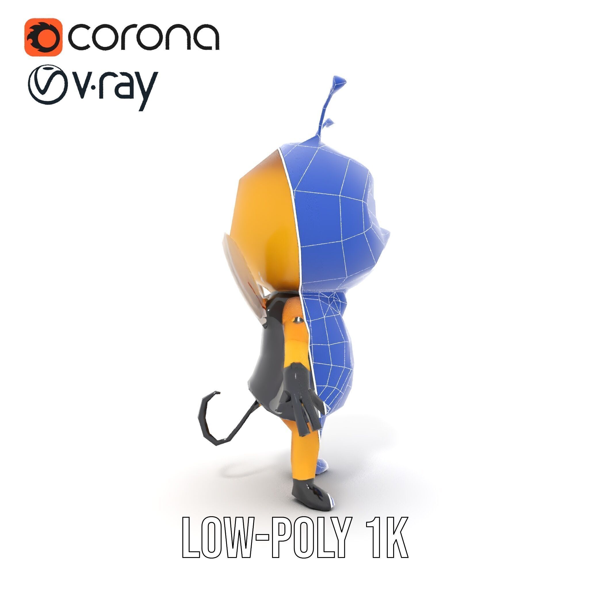 Adorable Bee Character Model Rigged and Animated Low-poly 3D model_11