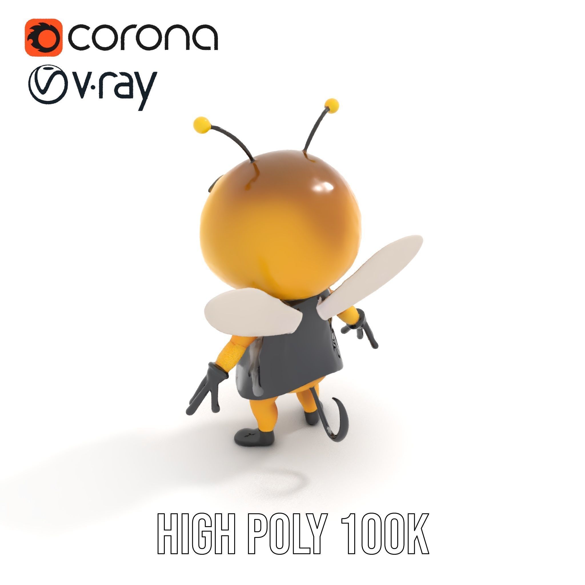 Adorable Bee Character Model Rigged and Animated Low-poly 3D model_12