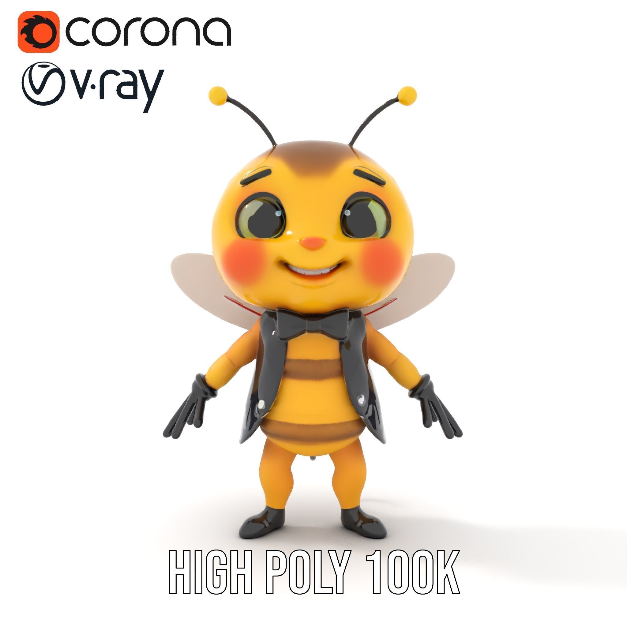 Adorable Bee Character Model Rigged and Animated Low-poly 3D model_9