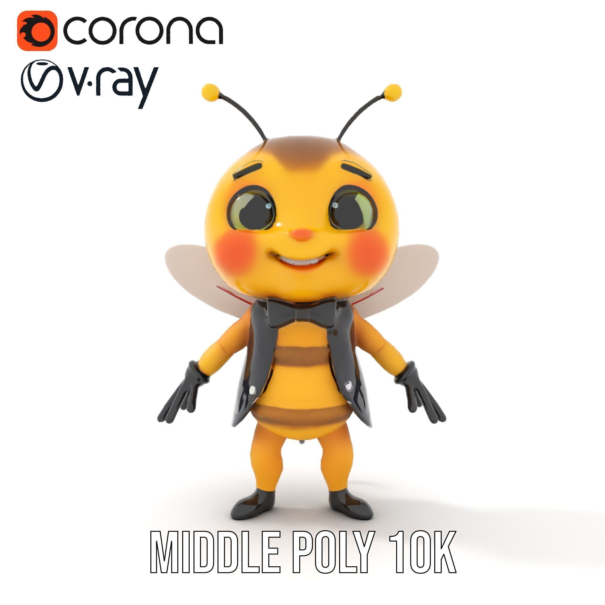 Adorable Bee Character Model Rigged and Animated Low-poly 3D model_13