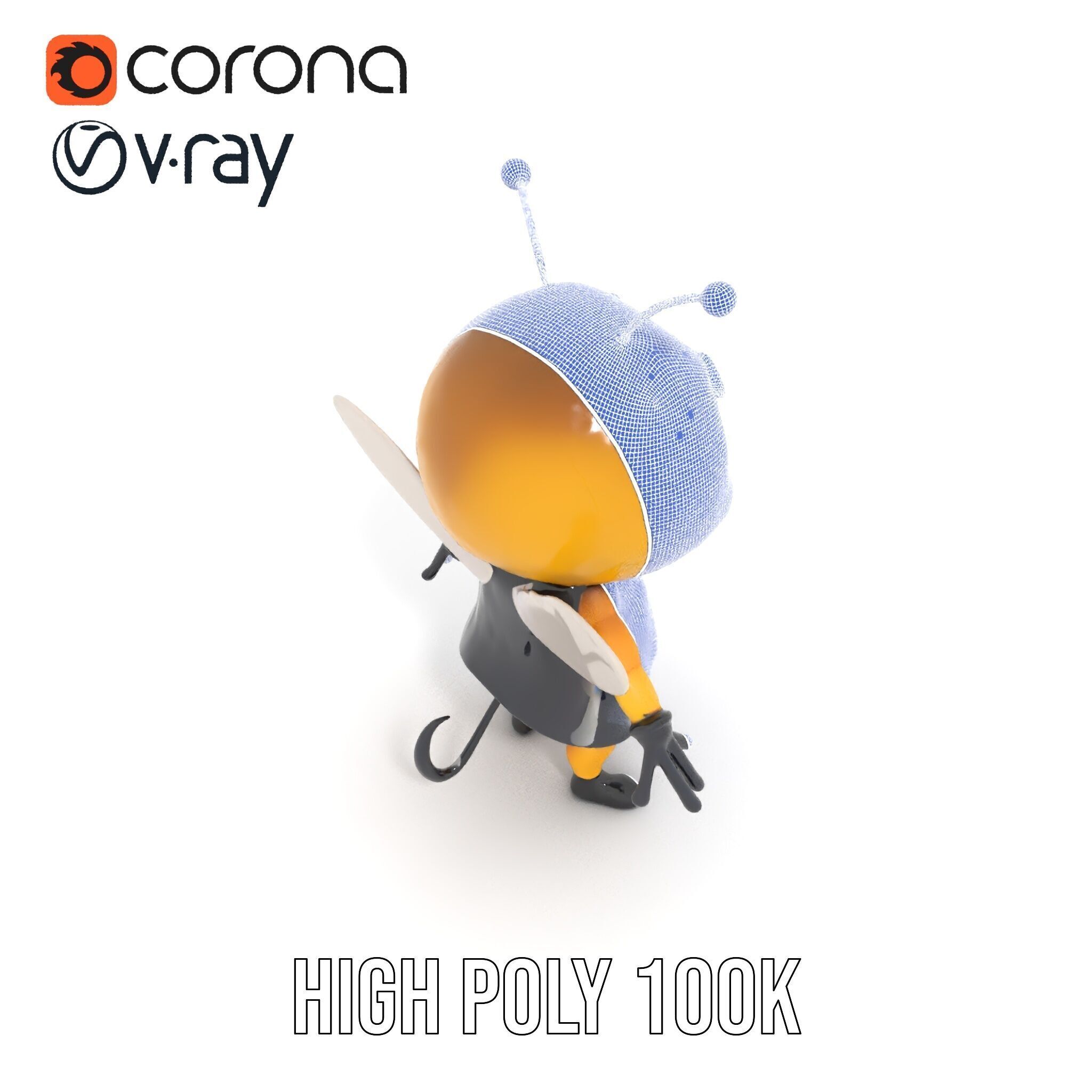 Adorable Bee Character Model Rigged and Animated Low-poly 3D model_32