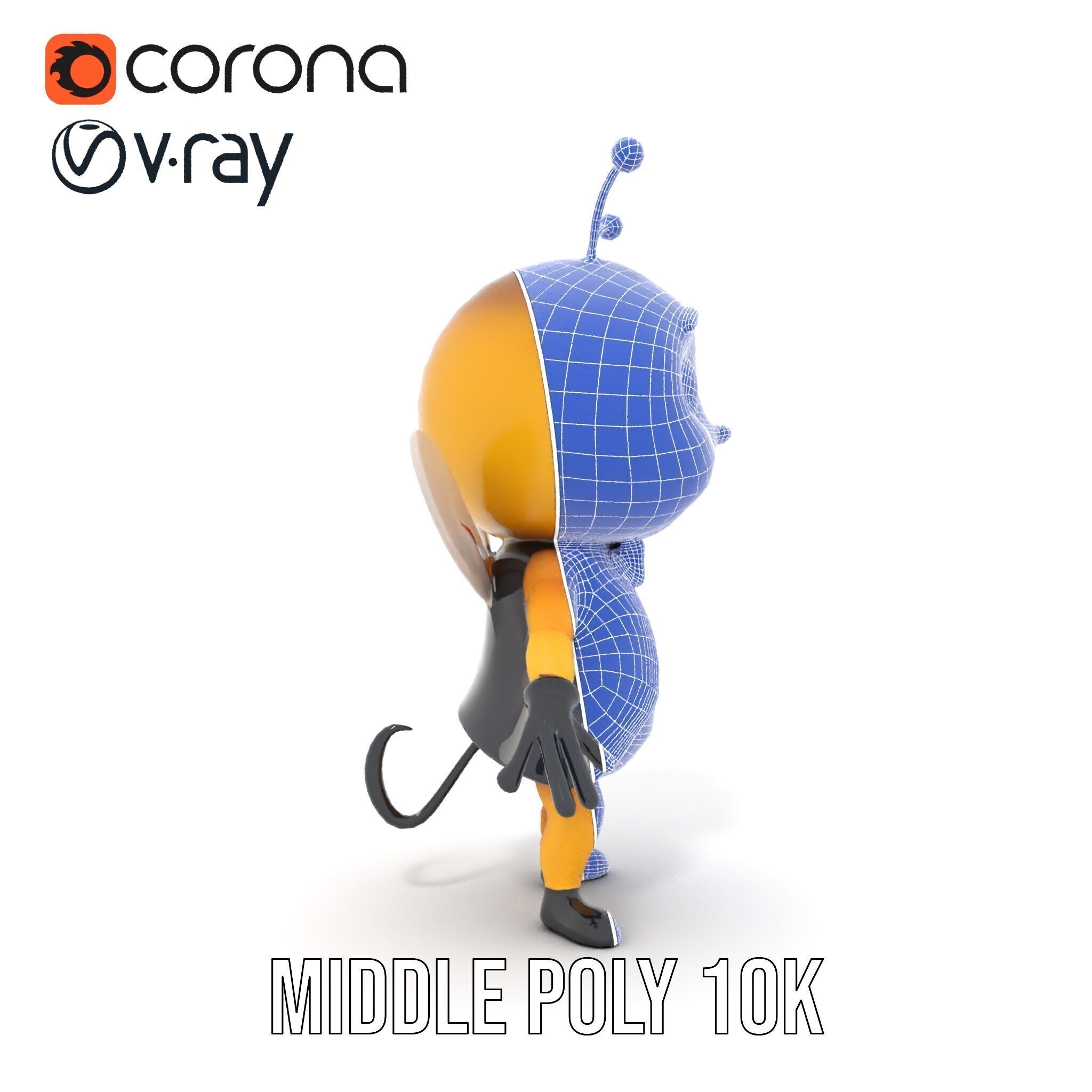 Adorable Bee Character Model Rigged and Animated Low-poly 3D model_35