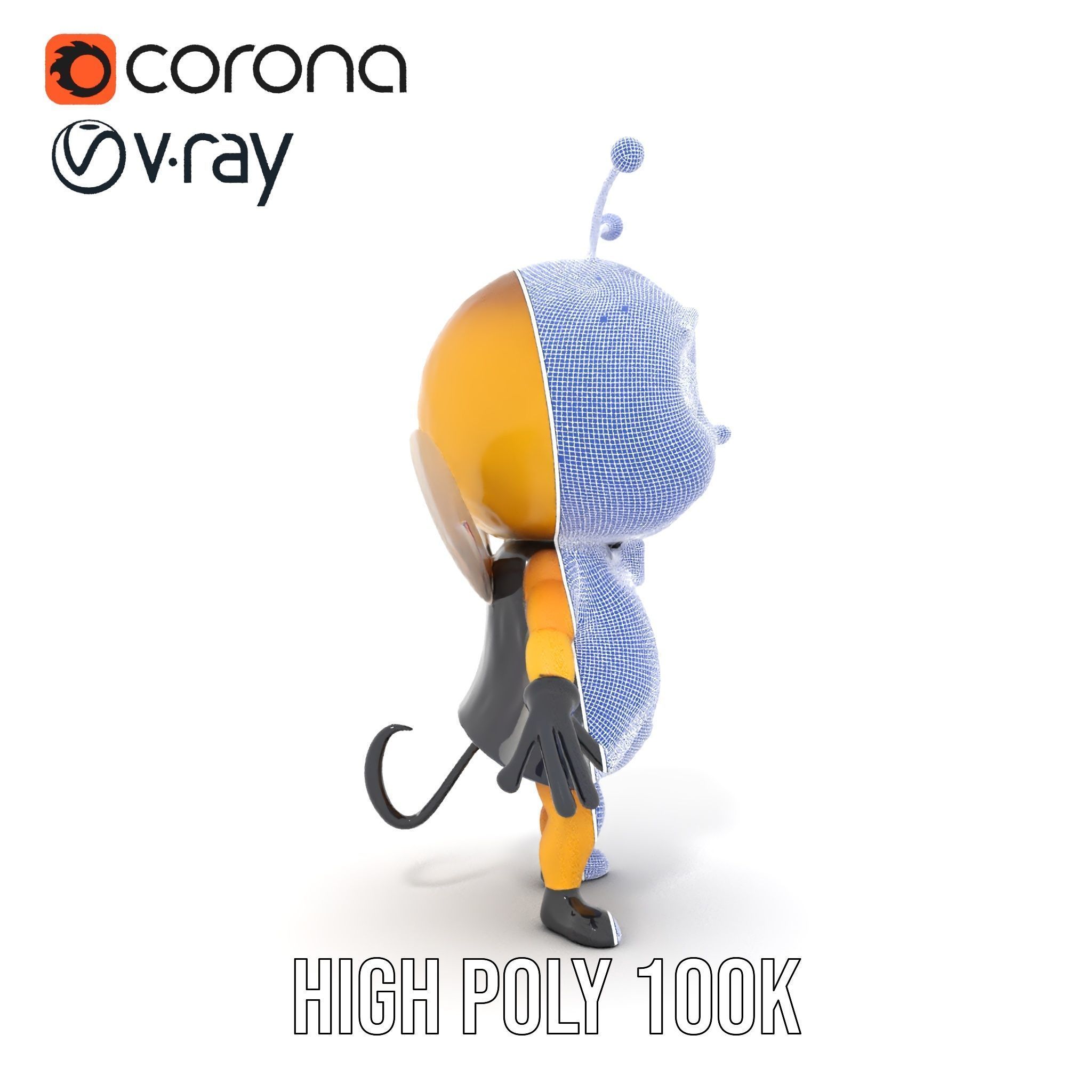 Adorable Bee Character Model Rigged and Animated Low-poly 3D model_36