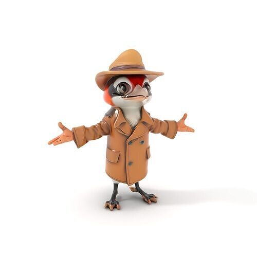 Detective Bird Character Model  Rigged and Animated D Model Low-poly 3D model