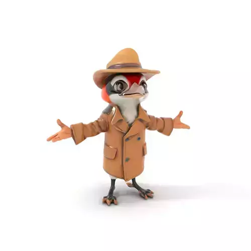 Detective Bird Character Model  Rigged and Animated D Model