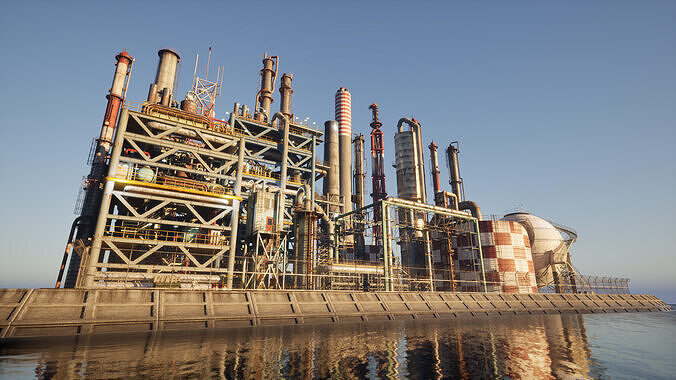 Modular Industrial Refinery in Japan   Low-poly 3D model