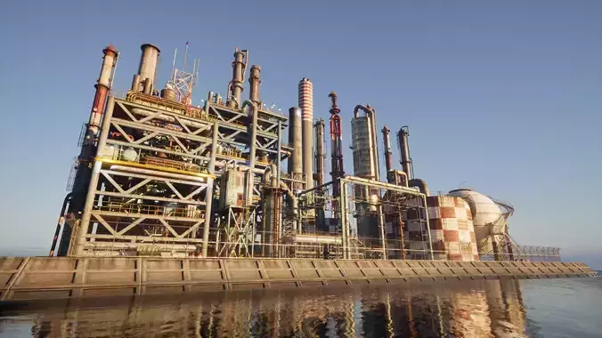 Modular Industrial Refinery in Japan   Low-poly 3D model