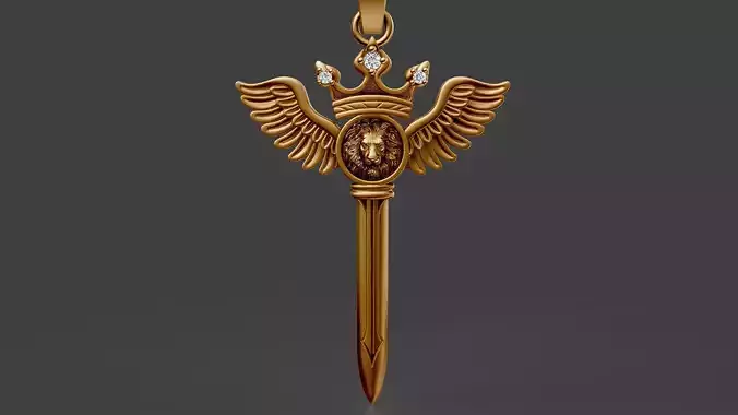 Lion sword pendant silver gold  printable jewelry 3D model