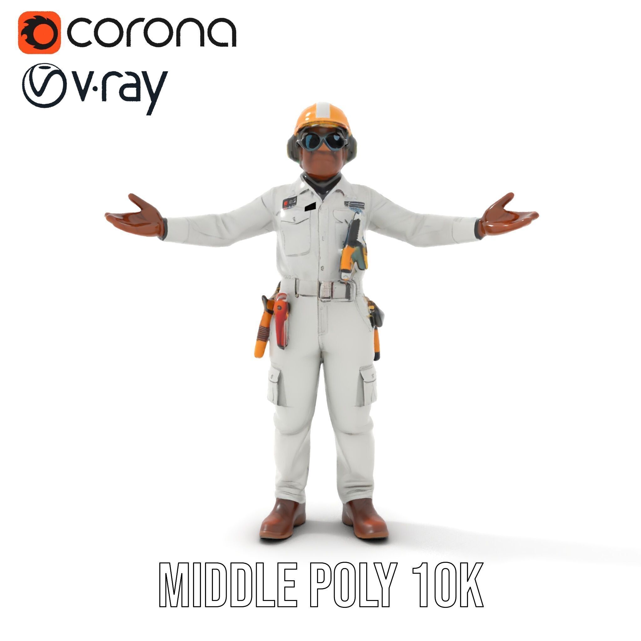 Engineer Character Model Rigged and Animated Low-poly 3D model_10