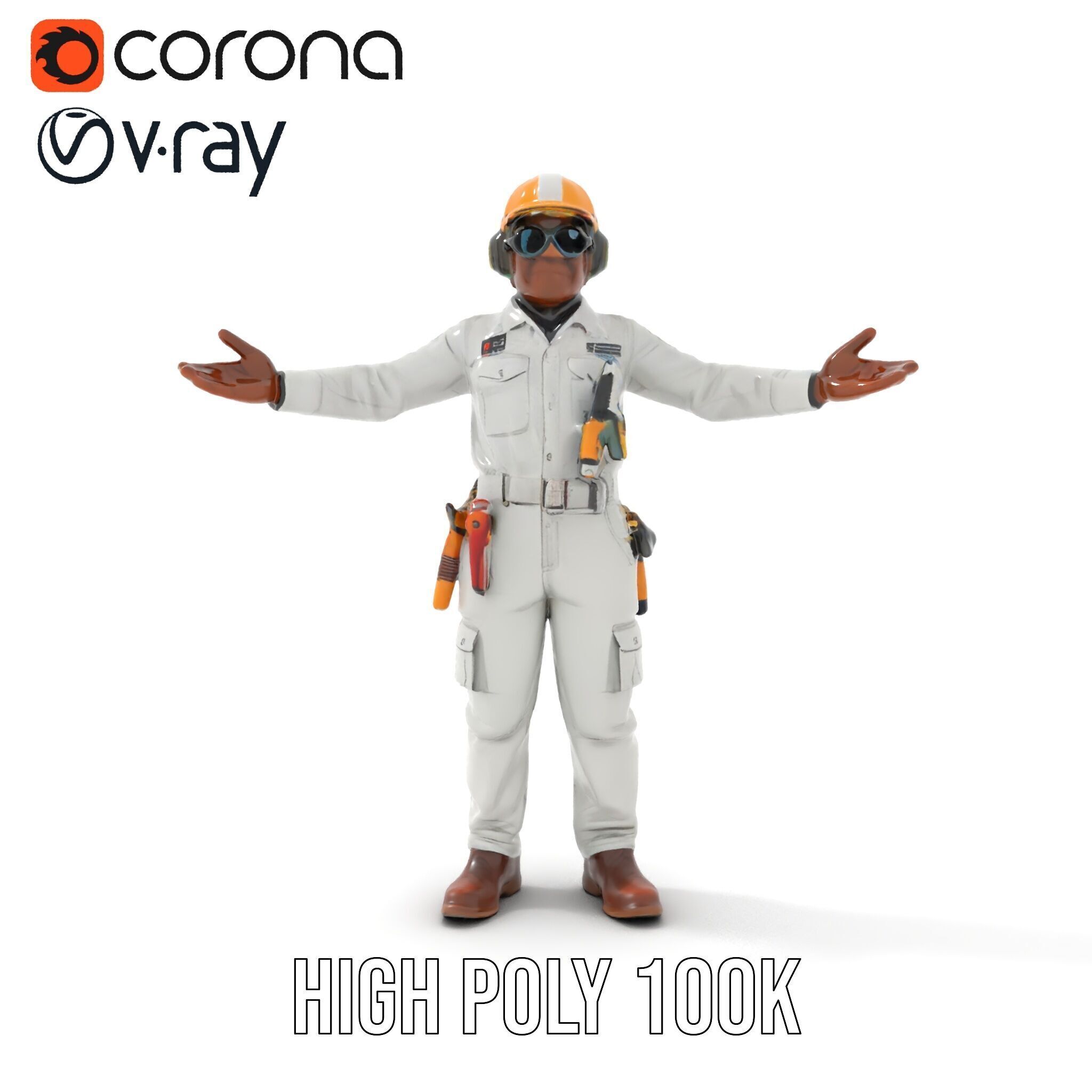 Engineer Character Model Rigged and Animated Low-poly 3D model_9