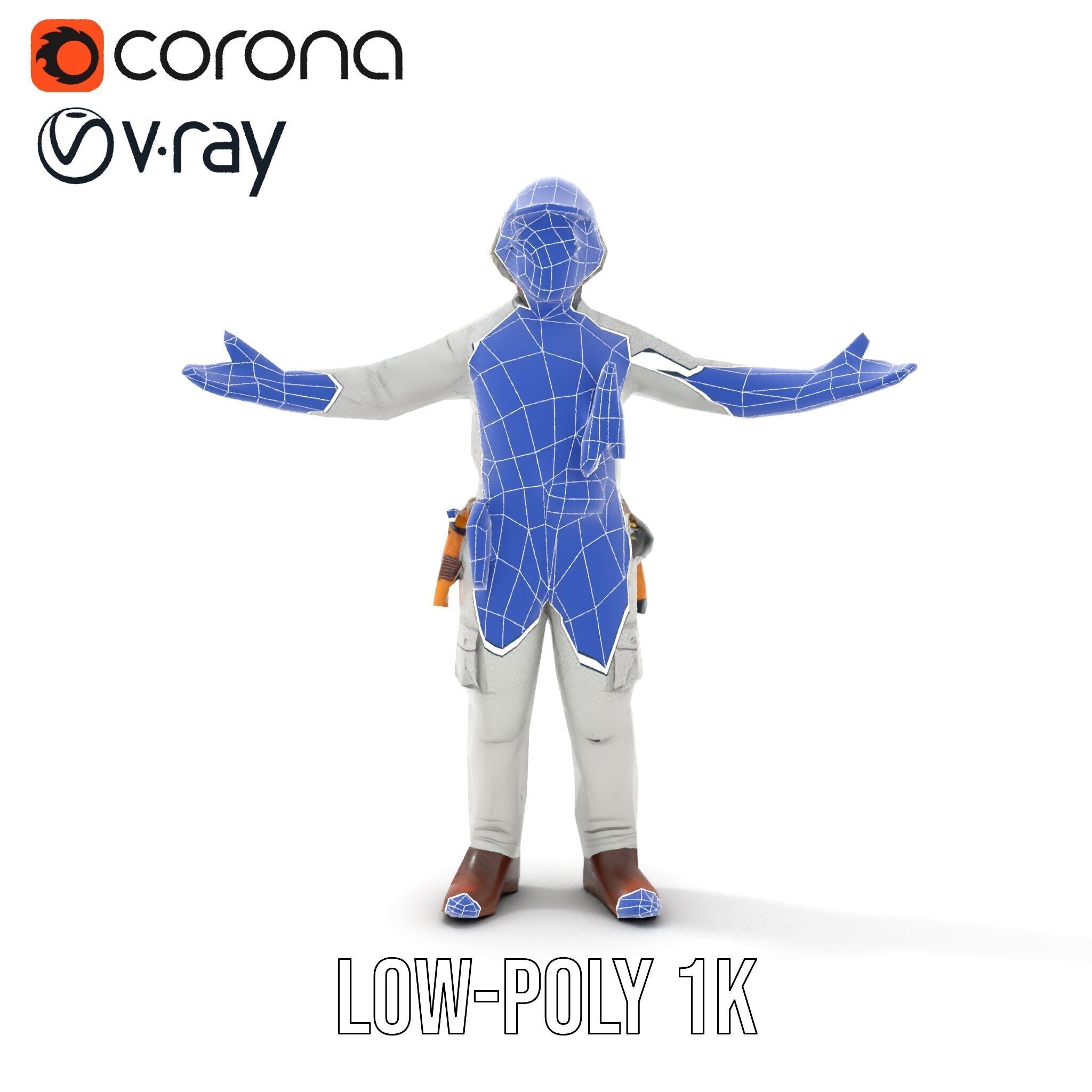 Engineer Character Model Rigged and Animated Low-poly 3D model_8