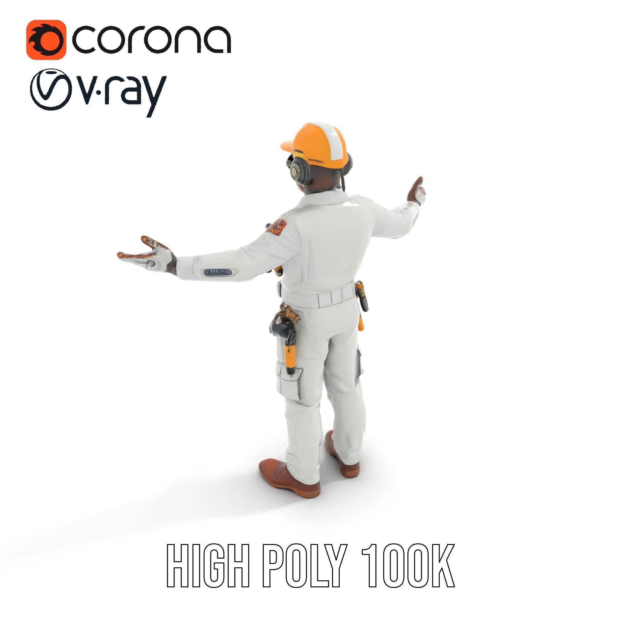Engineer Character Model Rigged and Animated Low-poly 3D model_14