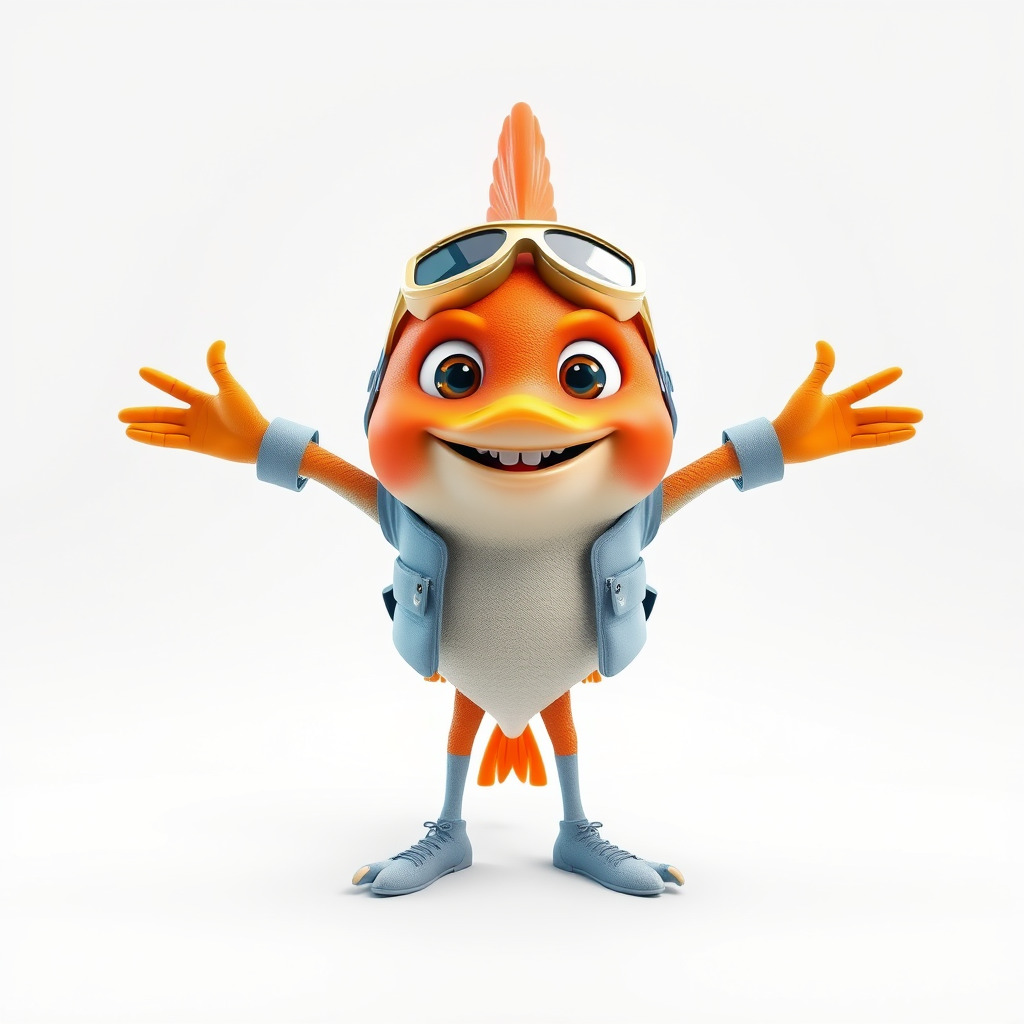 Cheerful Orange Bird Character Rigged and Animated Low-poly 3D model_2