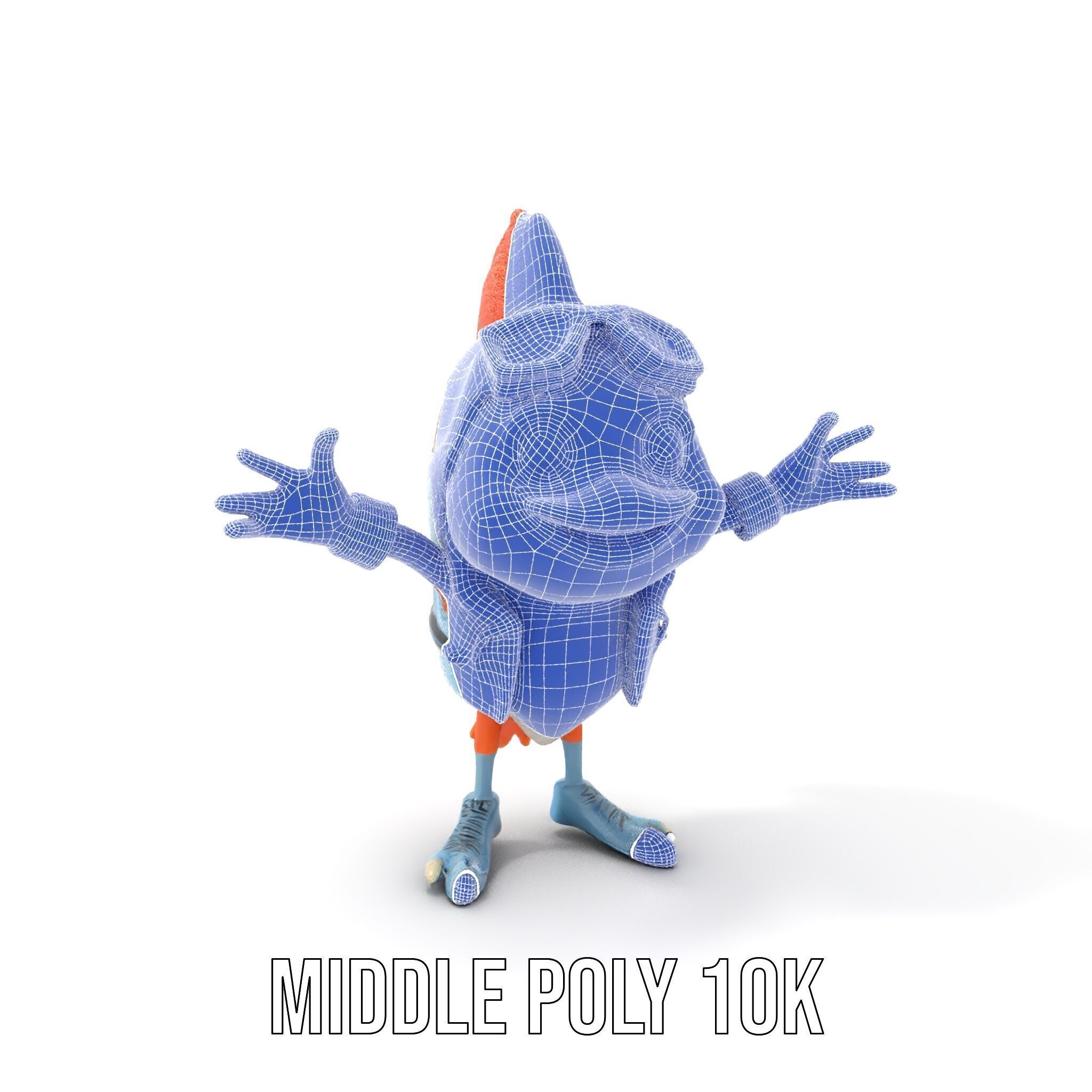 Cheerful Orange Bird Character Rigged and Animated Low-poly 3D model_15