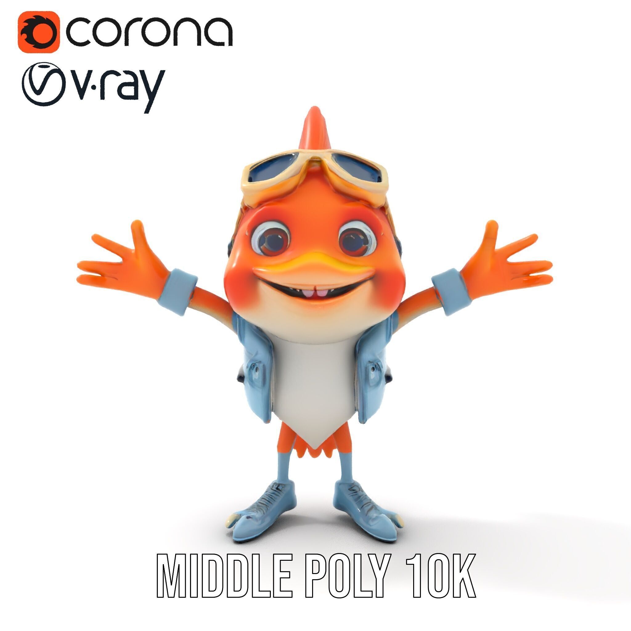Cheerful Orange Bird Character Rigged and Animated Low-poly 3D model_21