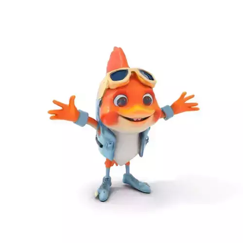 Cheerful Orange Bird Character Rigged and Animated