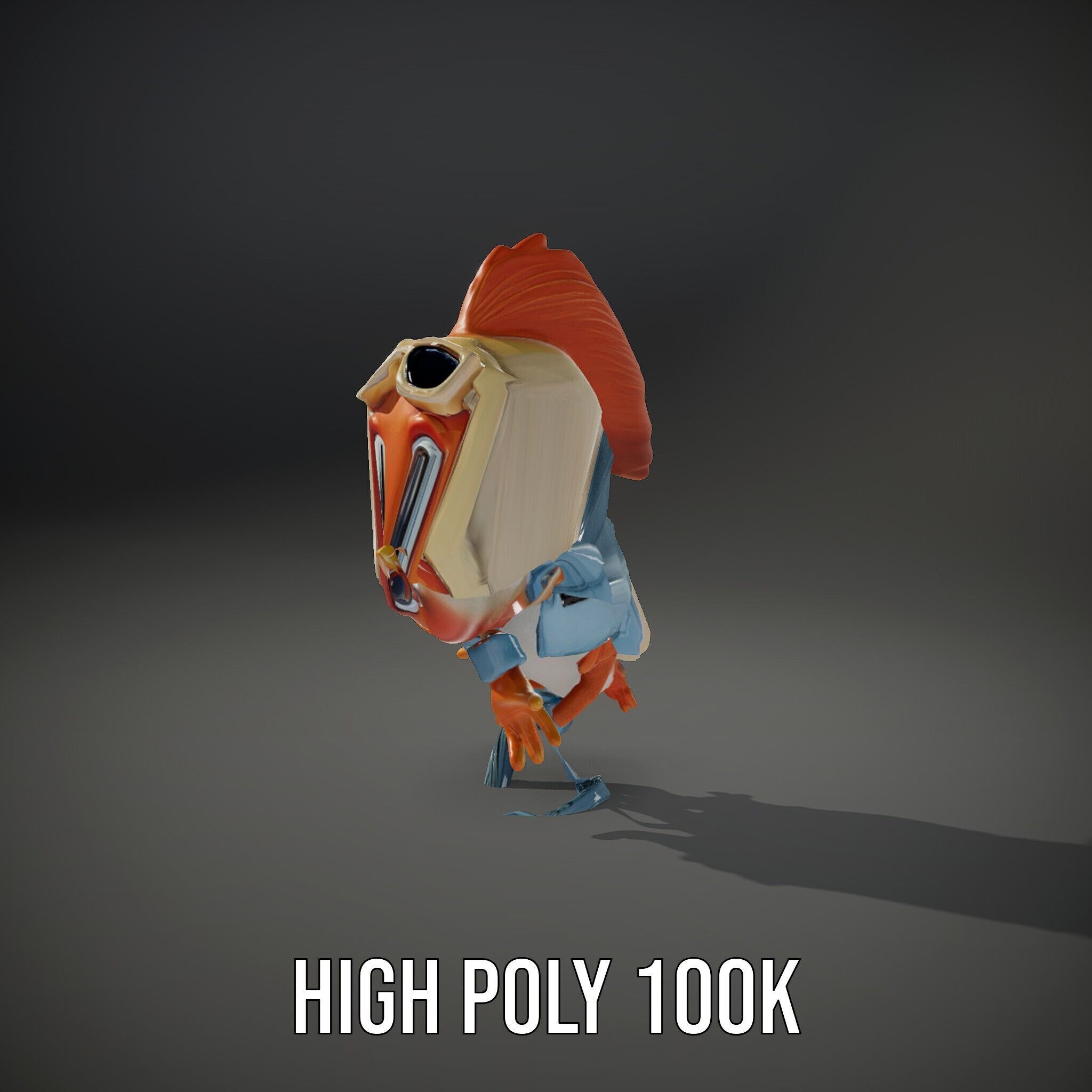 Cheerful Orange Bird Character Rigged and Animated Low-poly 3D model_26