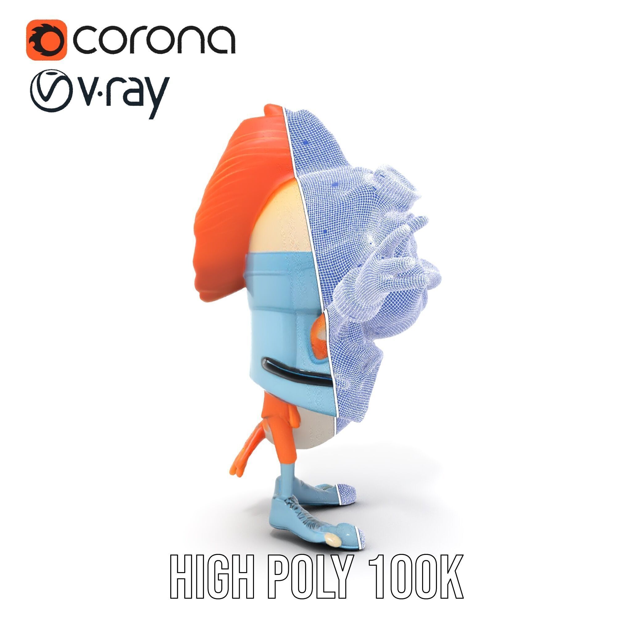 Cheerful Orange Bird Character Rigged and Animated Low-poly 3D model_33