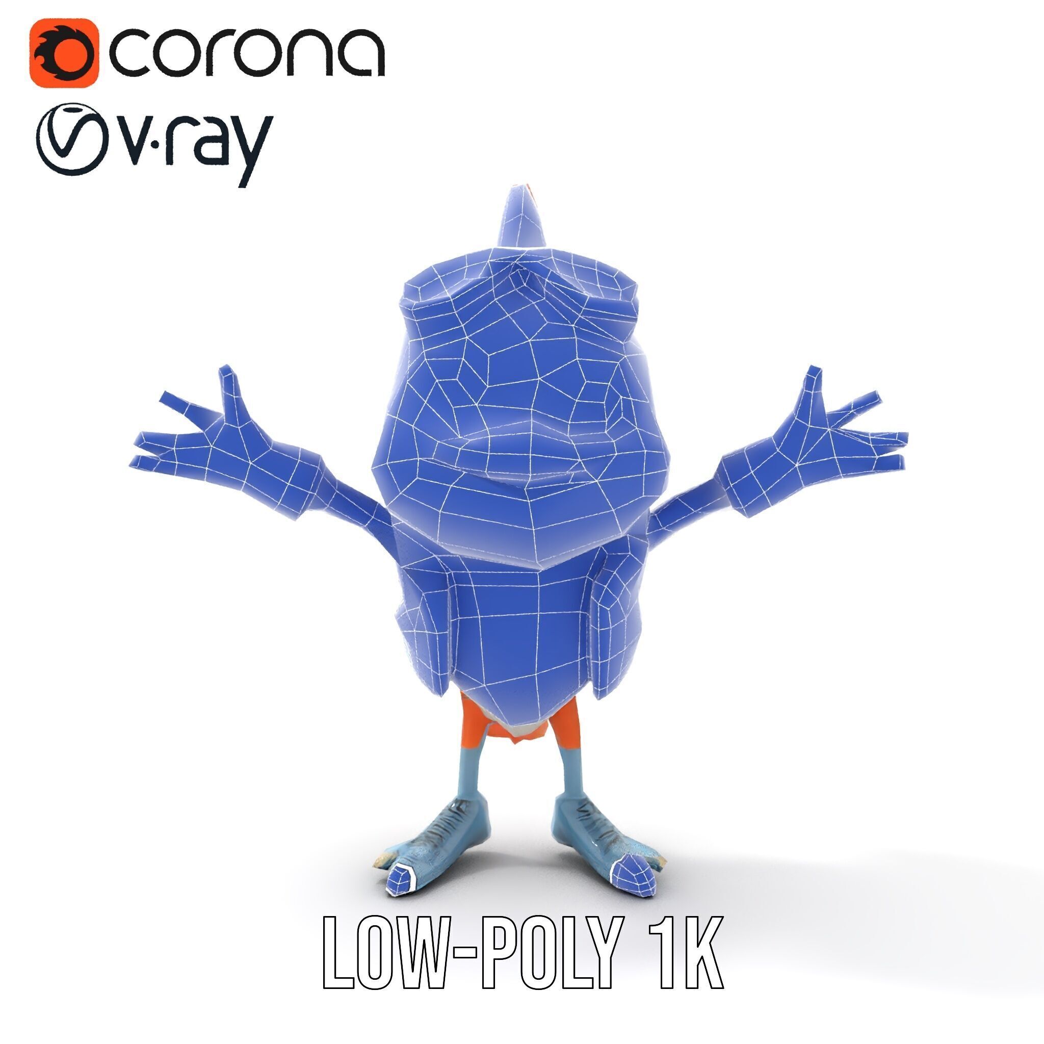 Cheerful Orange Bird Character Rigged and Animated Low-poly 3D model_28