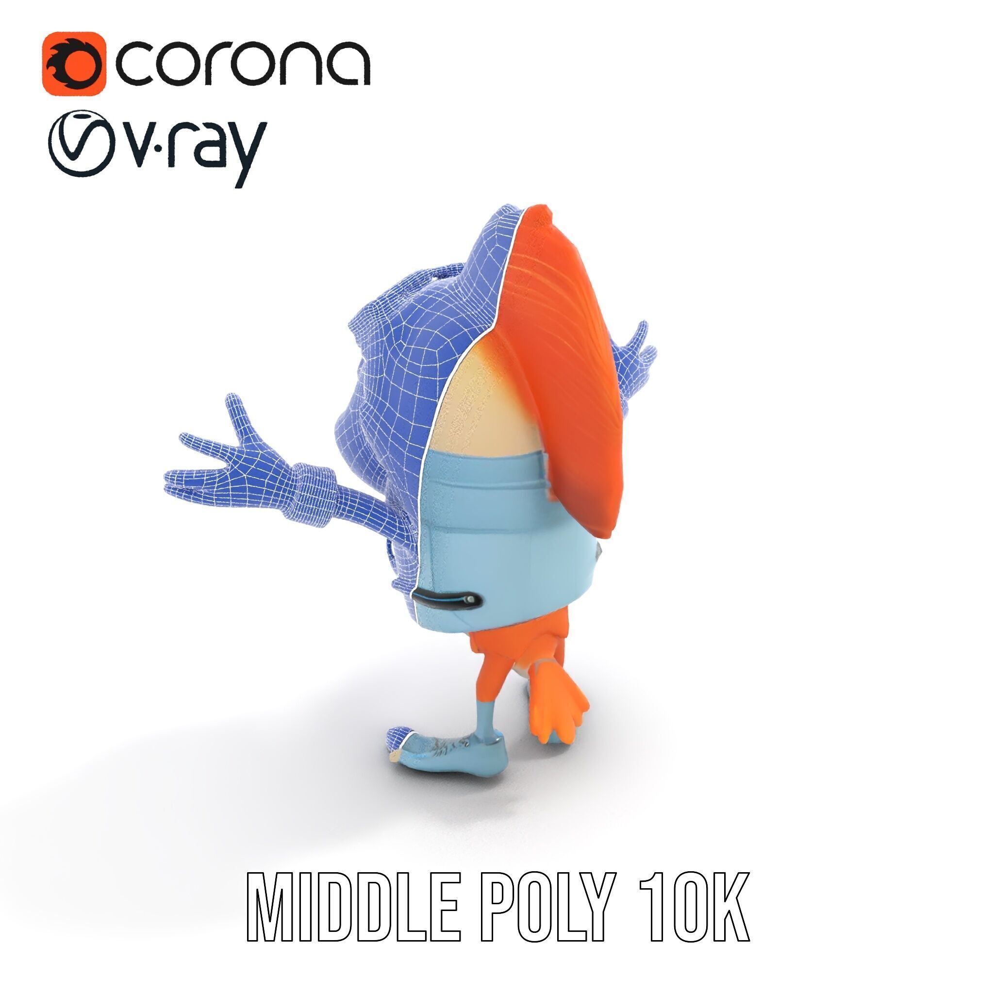 Cheerful Orange Bird Character Rigged and Animated Low-poly 3D model_32