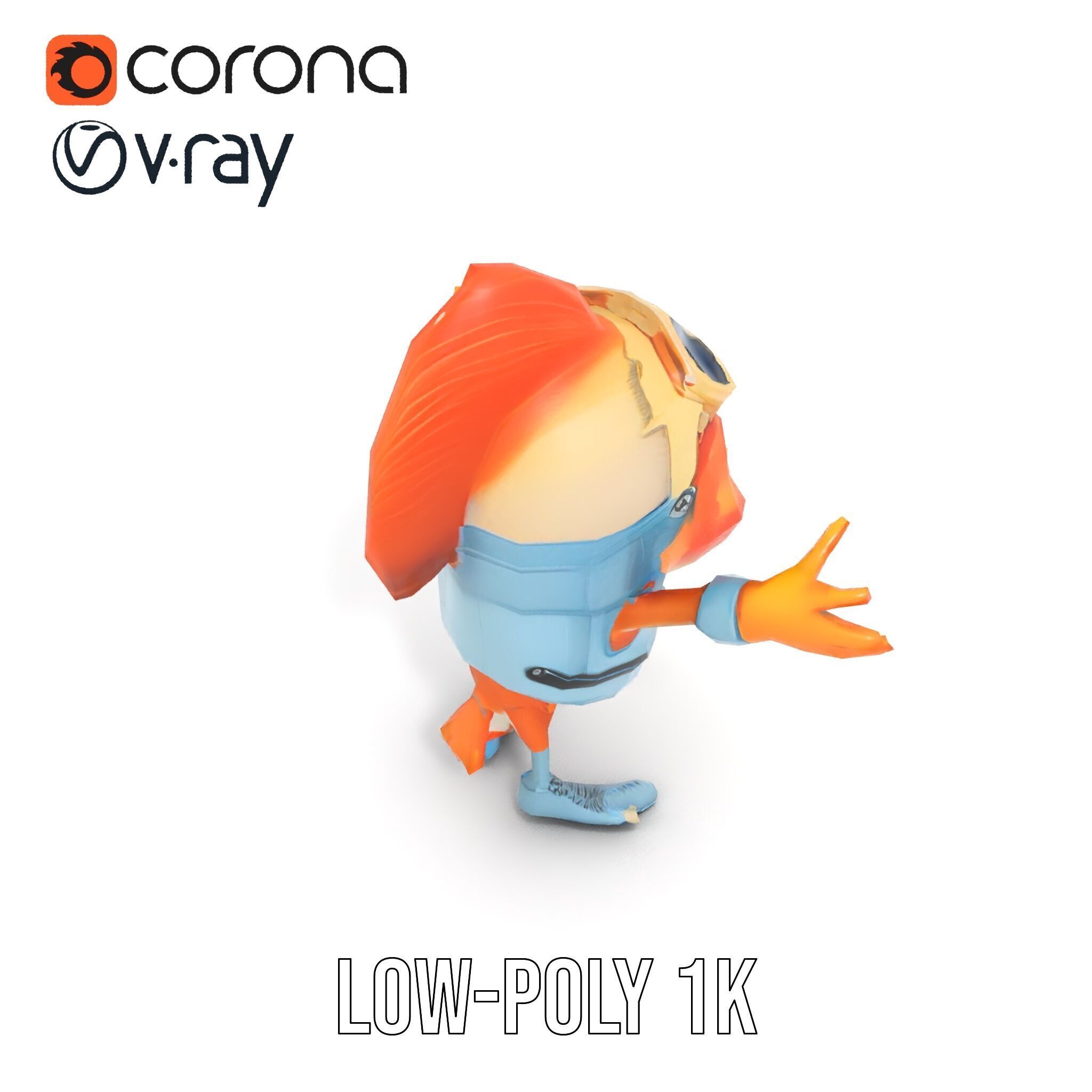 Cheerful Orange Bird Character Rigged and Animated Low-poly 3D model_16