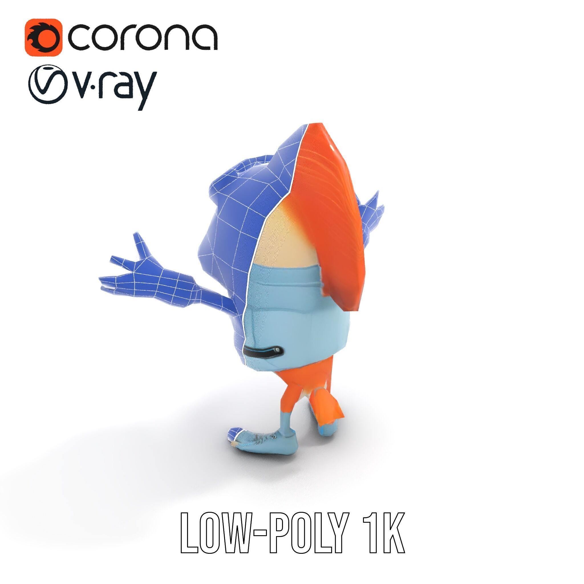 Cheerful Orange Bird Character Rigged and Animated Low-poly 3D model_10