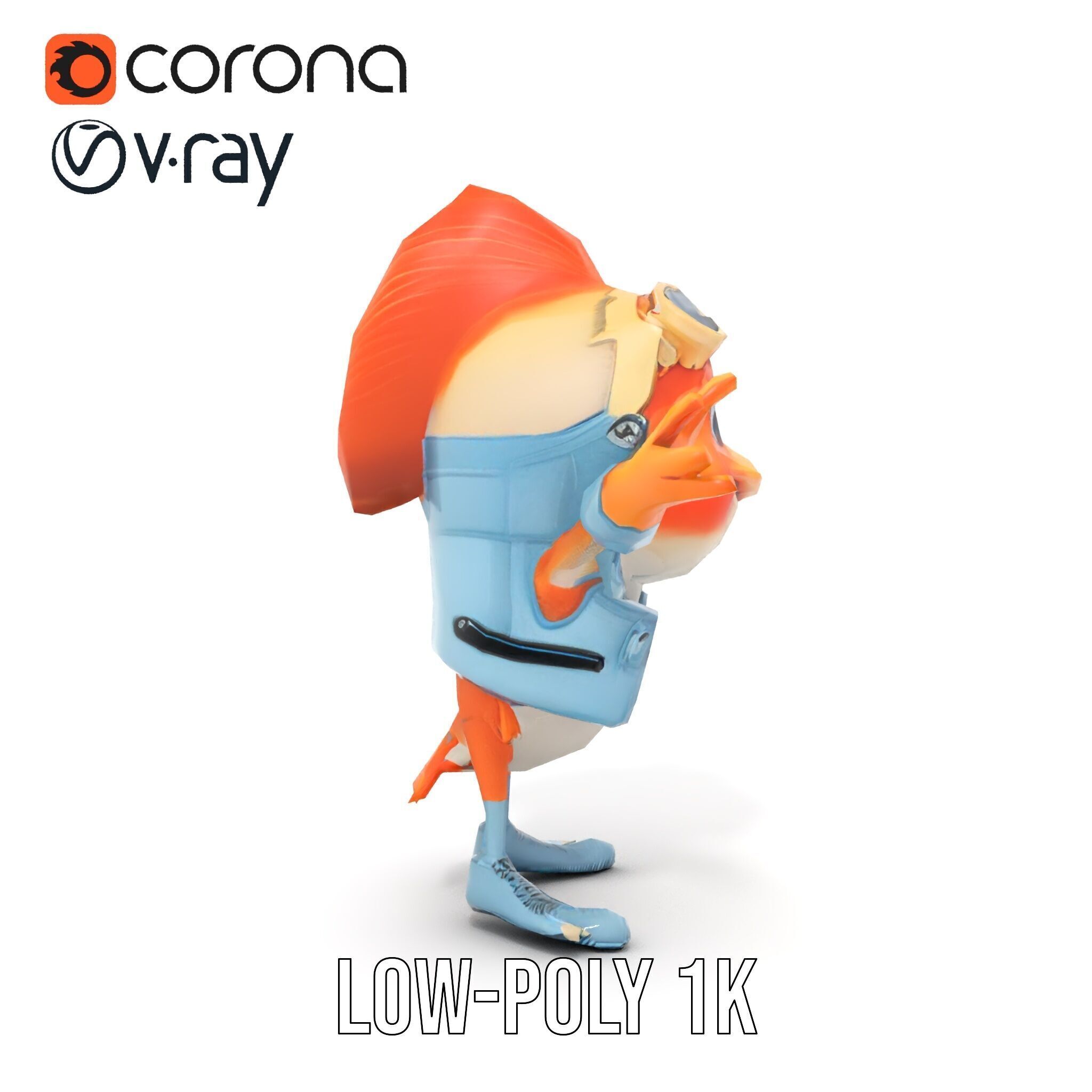 Cheerful Orange Bird Character Rigged and Animated Low-poly 3D model_22