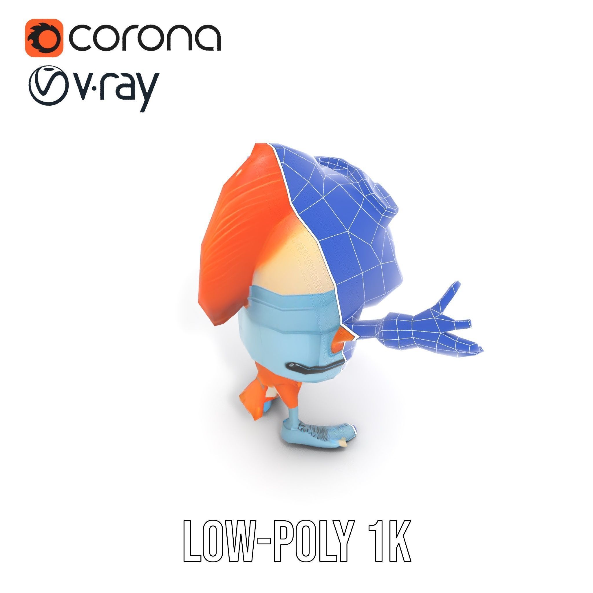 Cheerful Orange Bird Character Rigged and Animated Low-poly 3D model_19