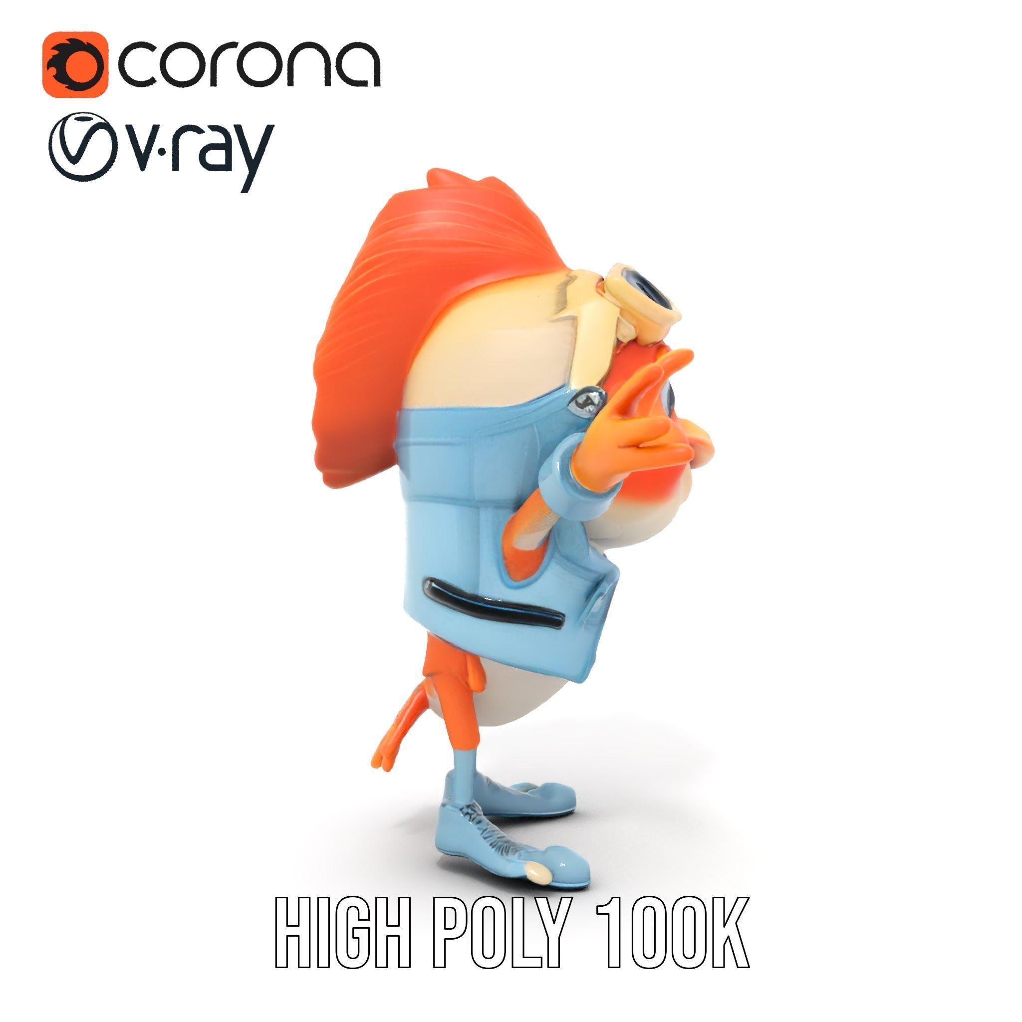 Cheerful Orange Bird Character Rigged and Animated Low-poly 3D model_31