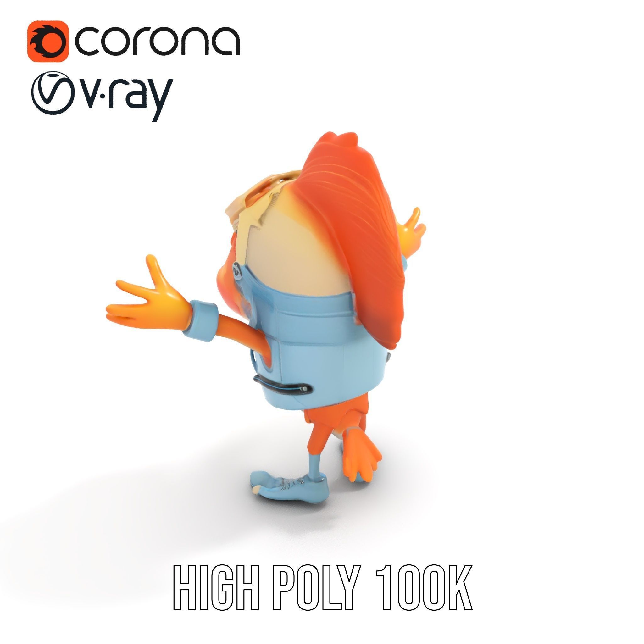 Cheerful Orange Bird Character Rigged and Animated Low-poly 3D model_20