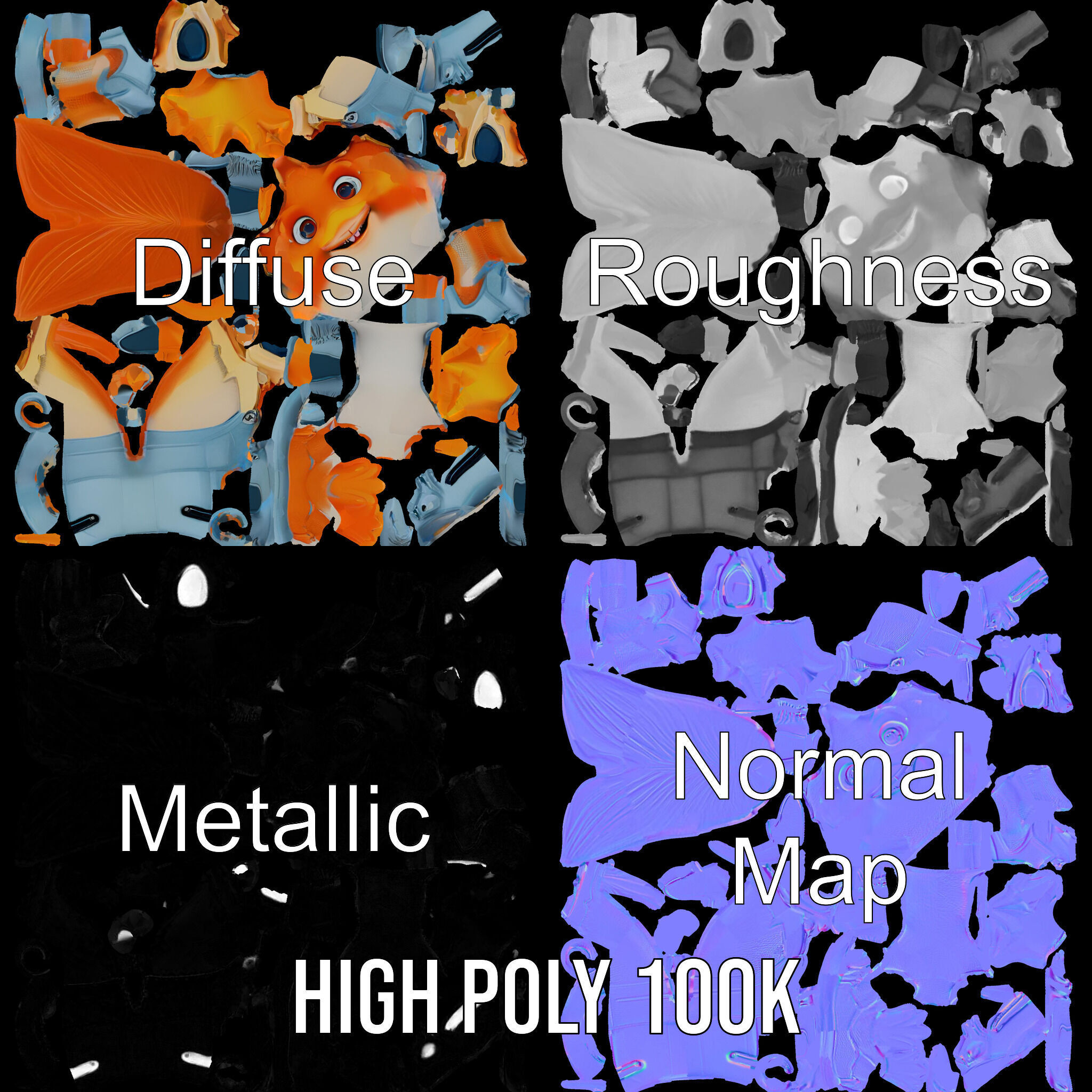 Cheerful Orange Bird Character Rigged and Animated Low-poly 3D model_3