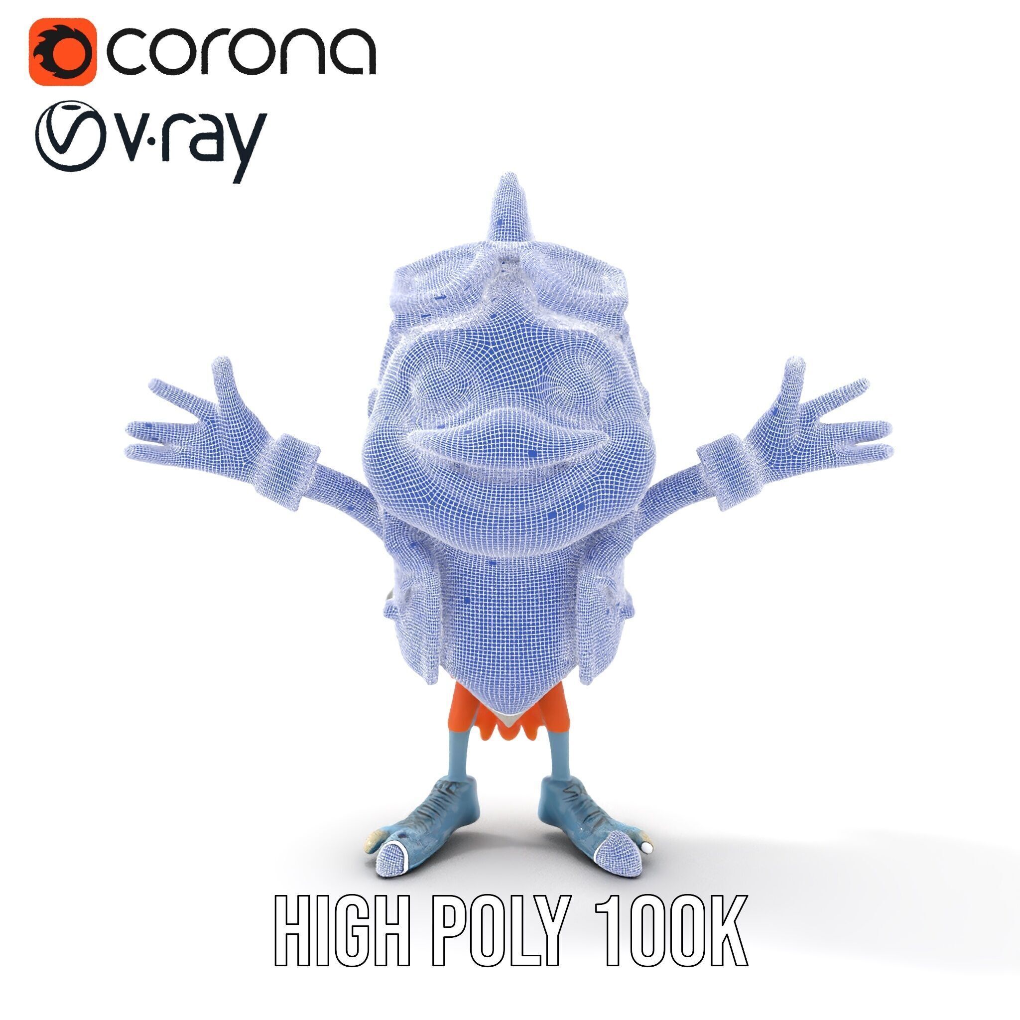 Cheerful Orange Bird Character Rigged and Animated Low-poly 3D model_35