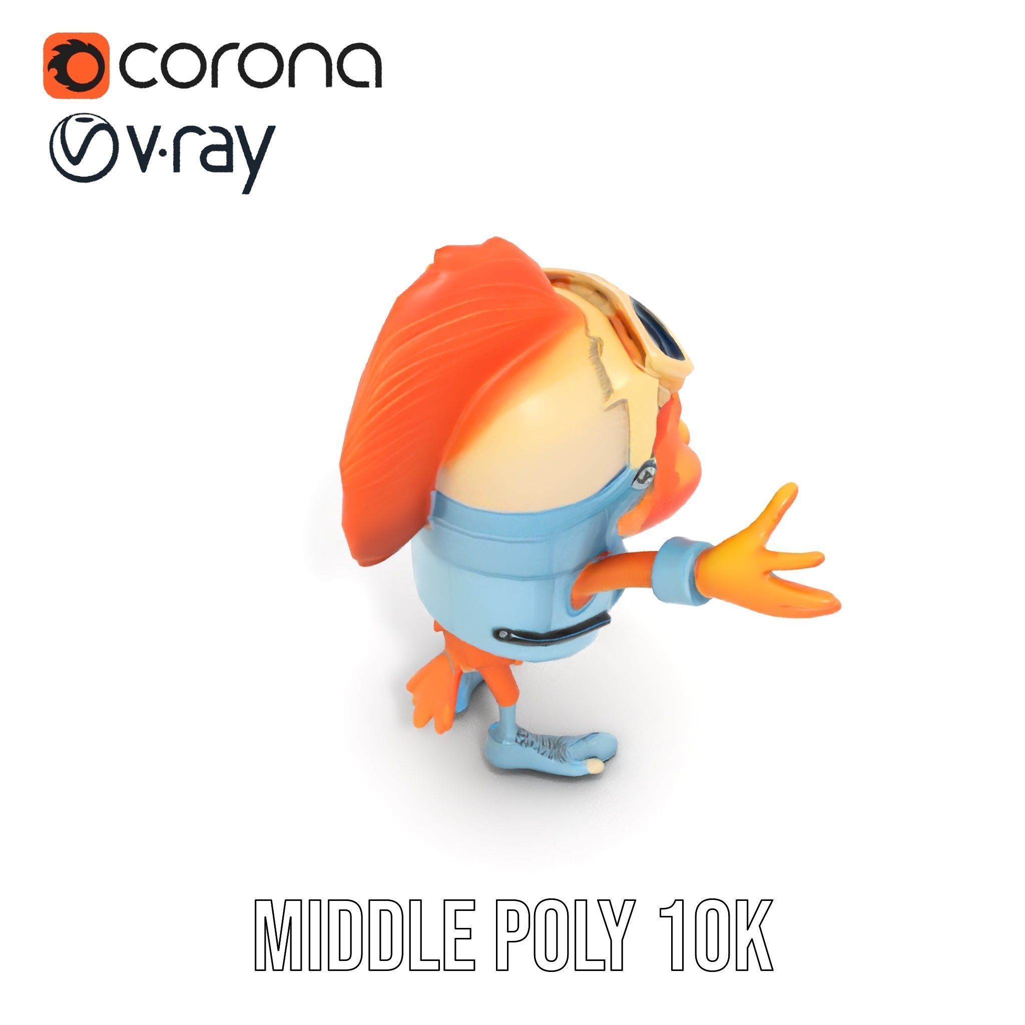 Cheerful Orange Bird Character Rigged and Animated Low-poly 3D model_9