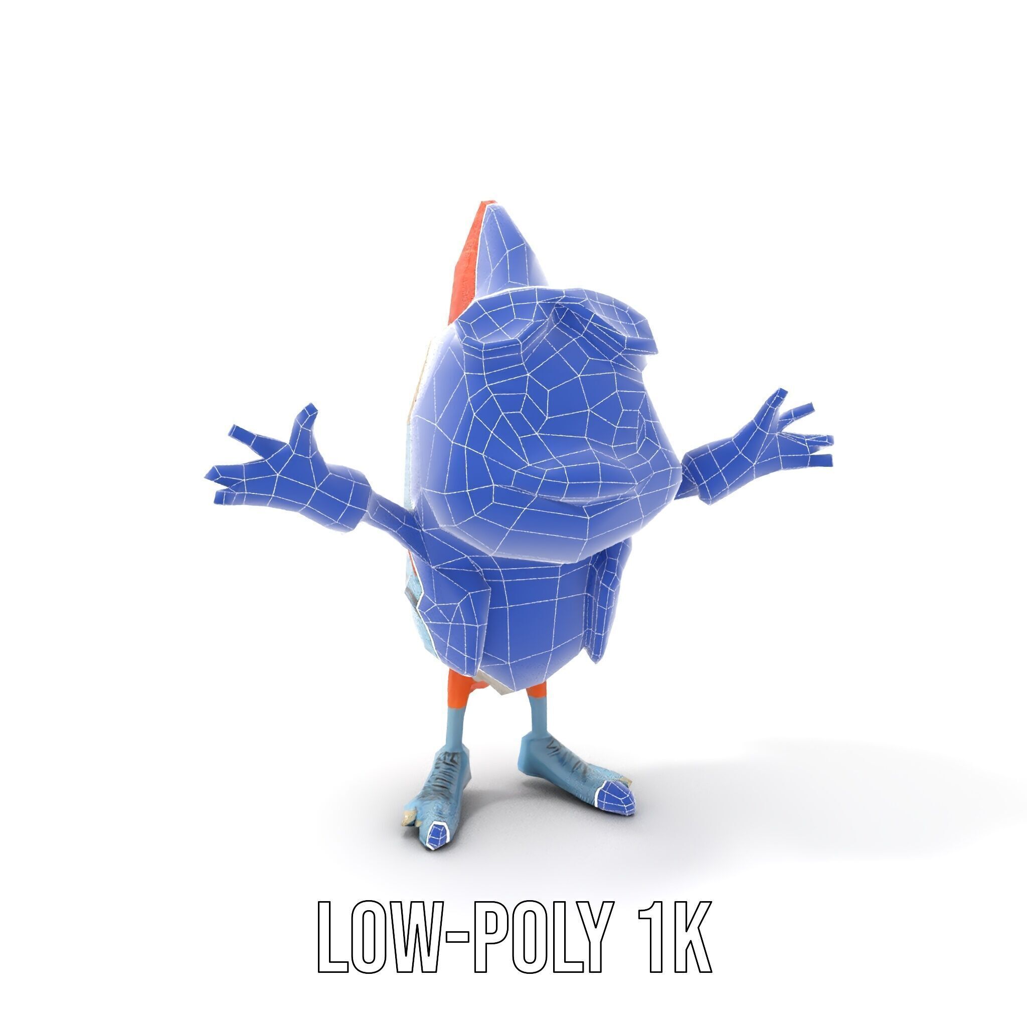 Cheerful Orange Bird Character Rigged and Animated Low-poly 3D model_25