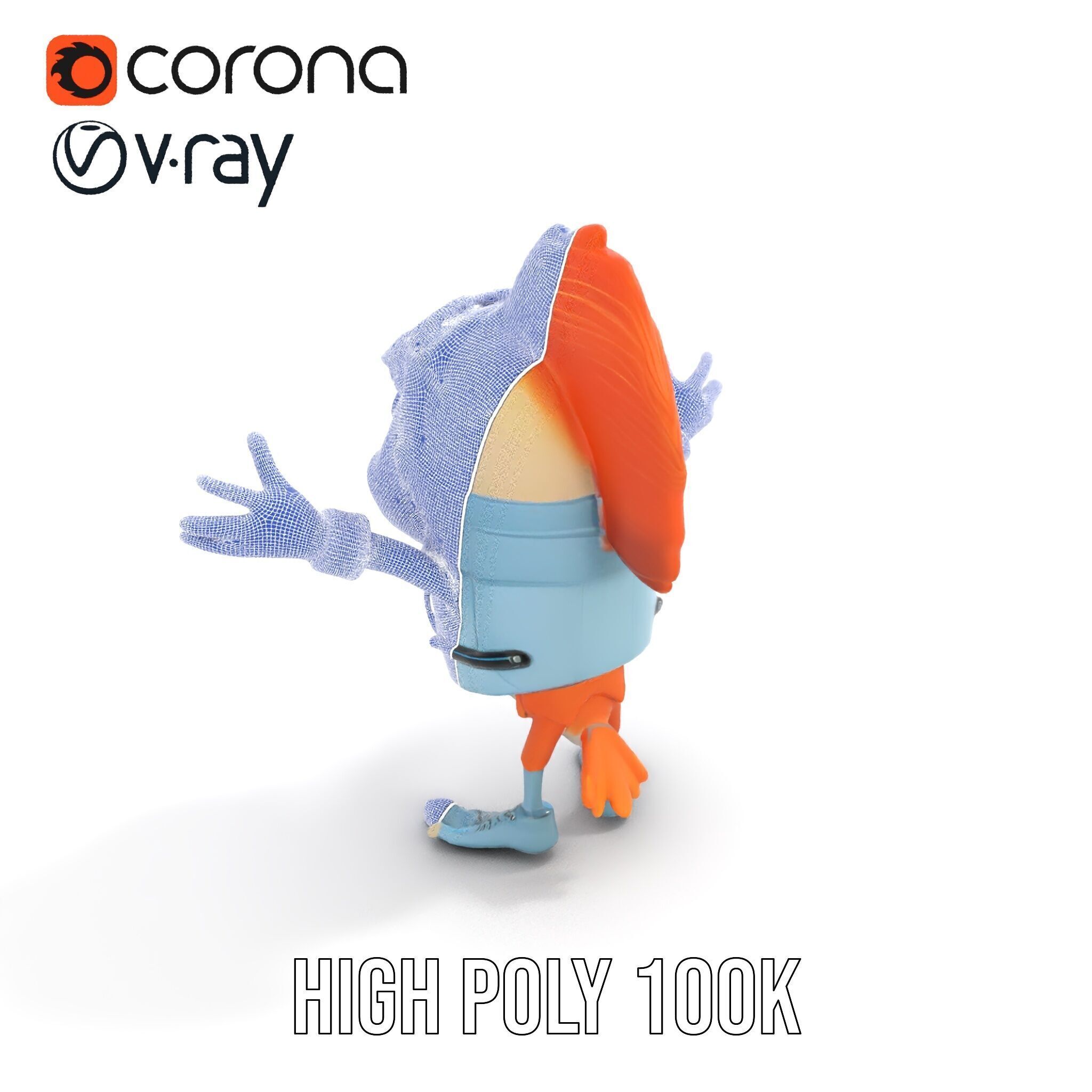 Cheerful Orange Bird Character Rigged and Animated Low-poly 3D model_14