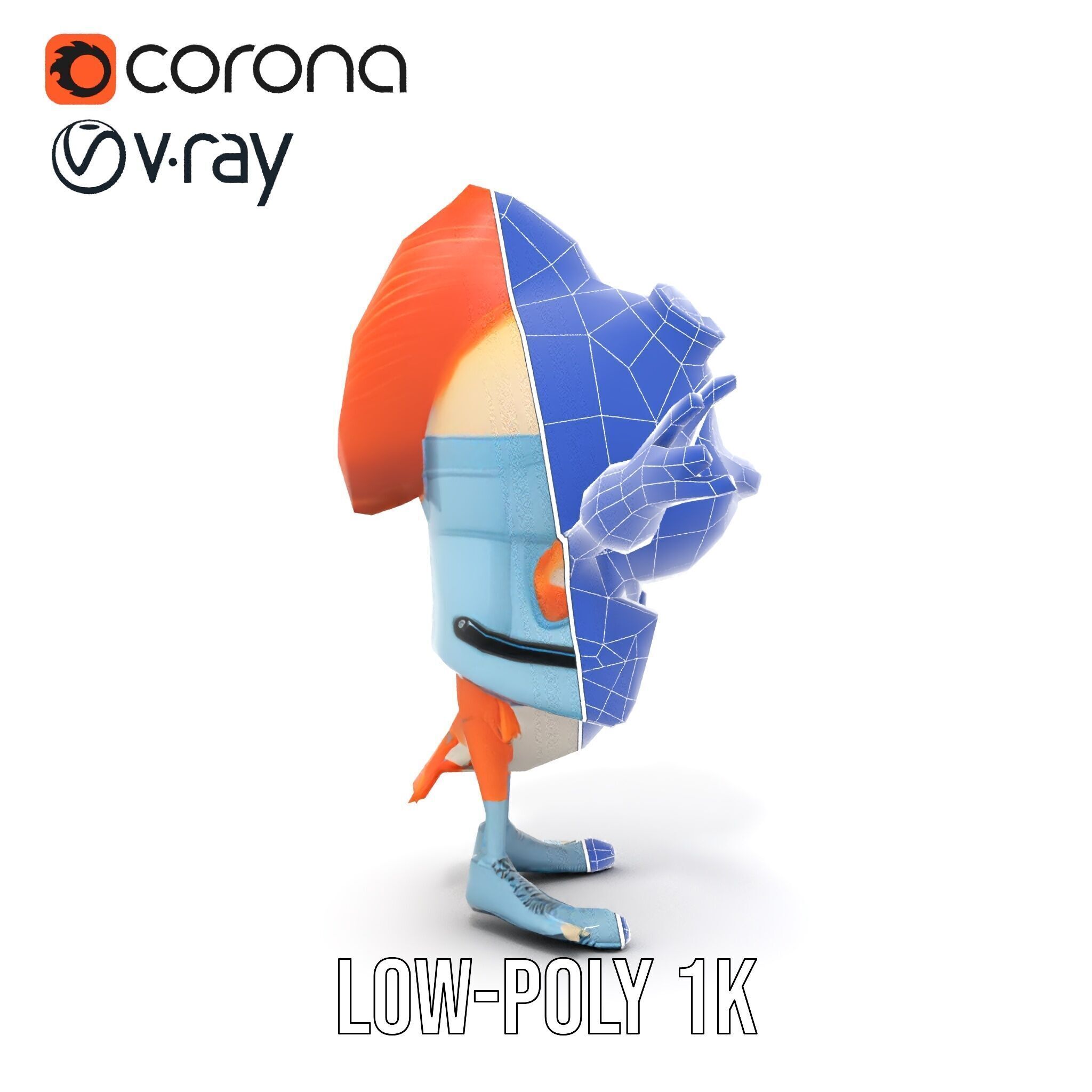 Cheerful Orange Bird Character Rigged and Animated Low-poly 3D model_30