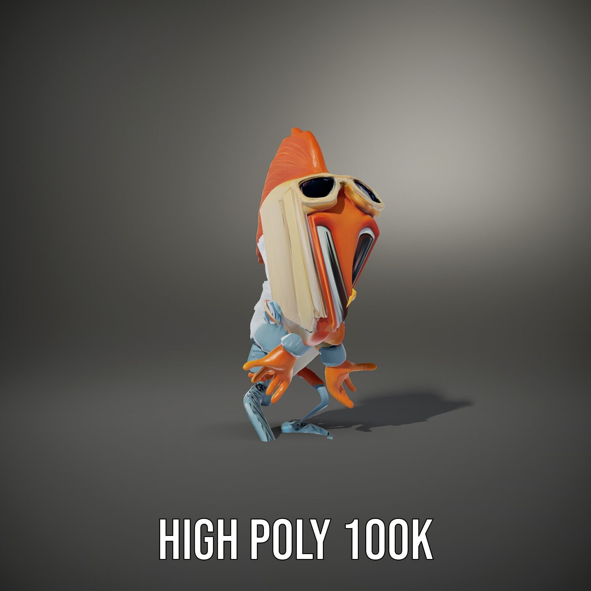 Cheerful Orange Bird Character Rigged and Animated Low-poly 3D model_23