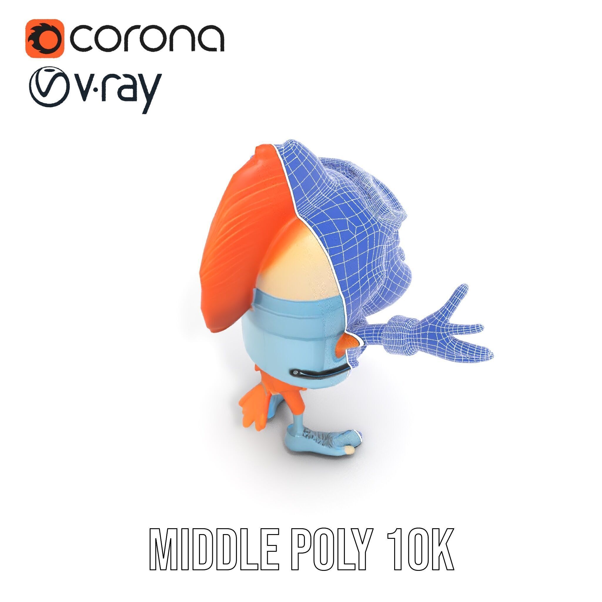 Cheerful Orange Bird Character Rigged and Animated Low-poly 3D model_27