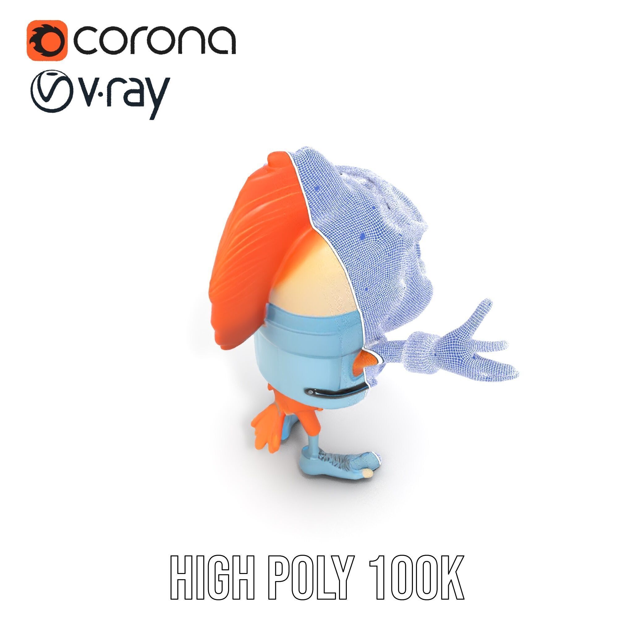 Cheerful Orange Bird Character Rigged and Animated Low-poly 3D model_36