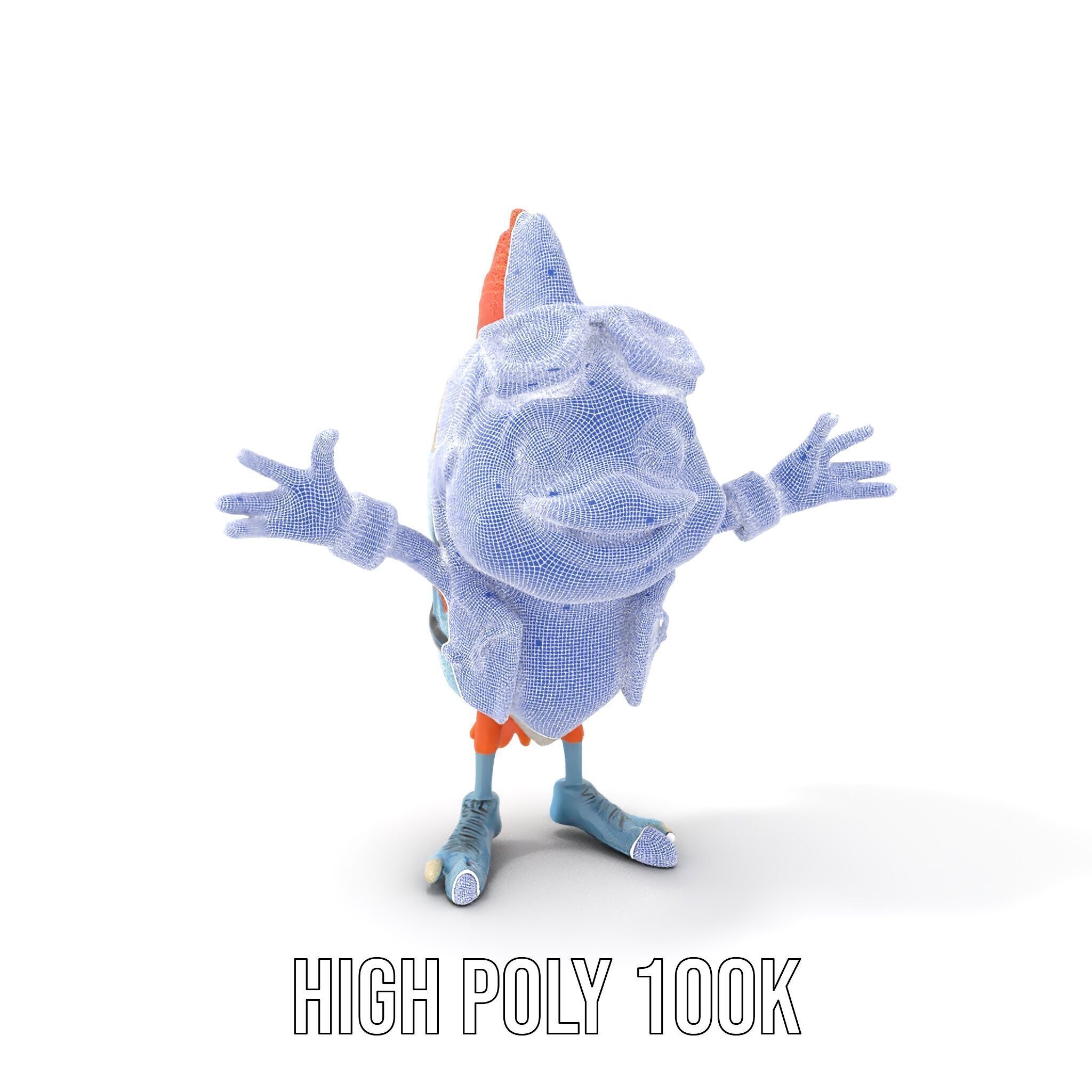 Cheerful Orange Bird Character Rigged and Animated Low-poly 3D model_4