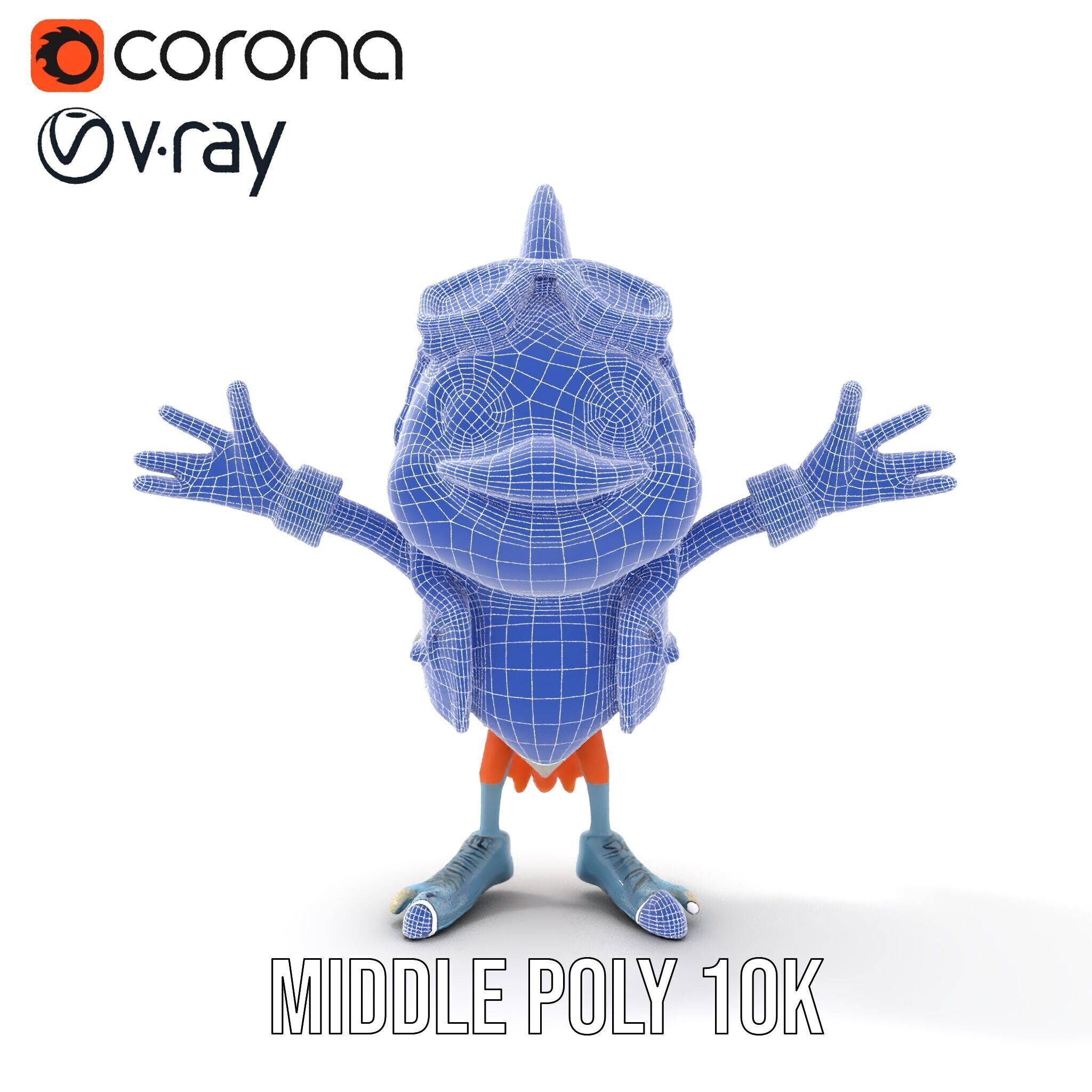 Cheerful Orange Bird Character Rigged and Animated Low-poly 3D model_29