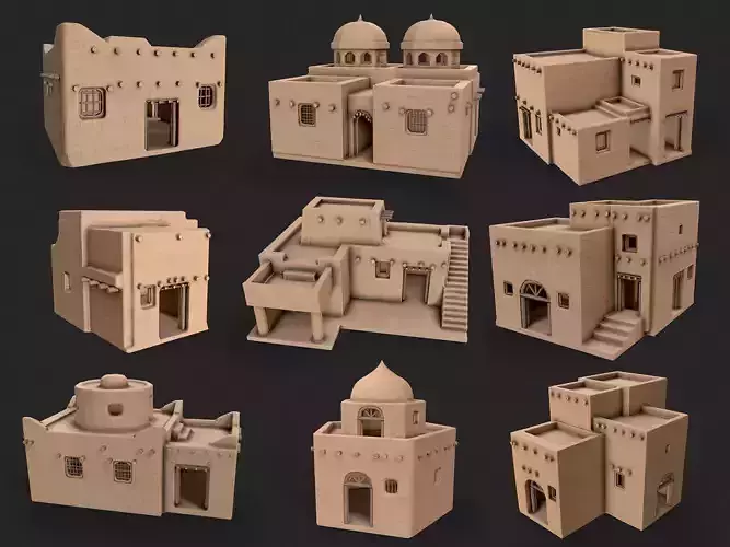 Egypt Desert Old Clay House Collection  Low-poly 3D model