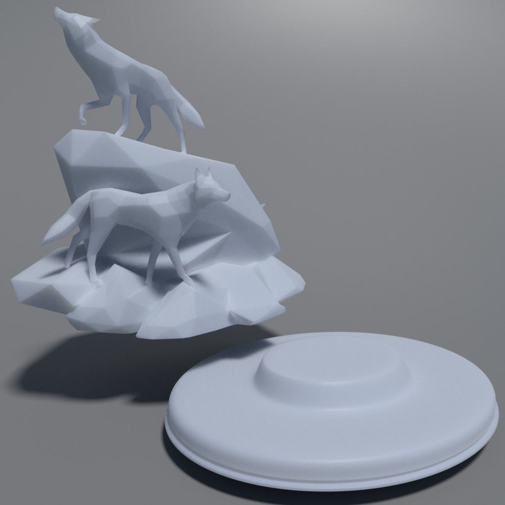 Low Poly Wolves 3D Print wolf on rock 3D print model_7