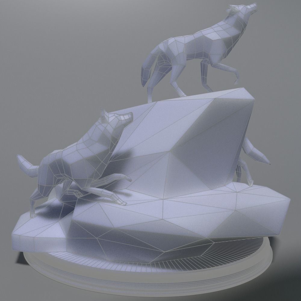 Low Poly Wolves 3D Print wolf on rock 3D print model_6