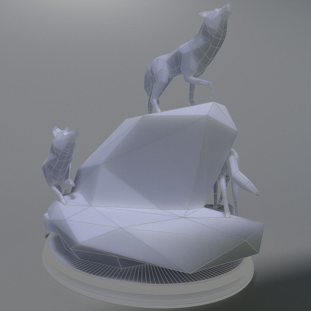 Low Poly Wolves 3D Print wolf on rock 3D print model_5