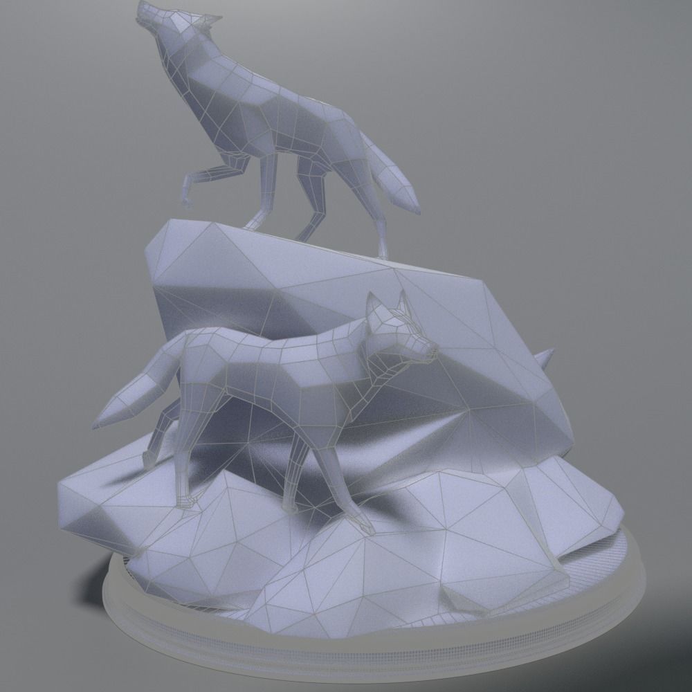 Low Poly Wolves 3D Print wolf on rock 3D print model_4