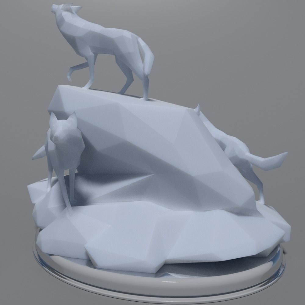 Low Poly Wolves 3D Print wolf on rock 3D print model_2